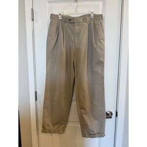 Natural Issue Mens Khaki Pleated Chino Pants 36x30 Tan Cuffed Relaxed Fit Slacks